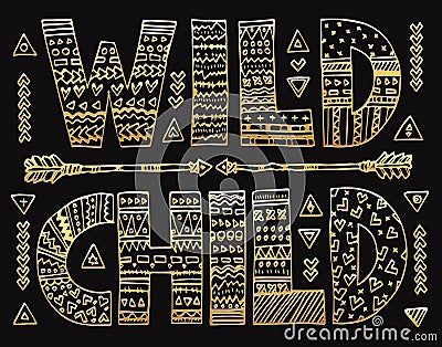 Golden Wild child lettering Vector Illustration