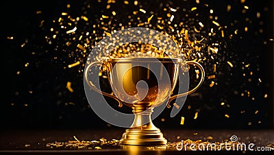 Golden winner cup on dark background congratulation prize creative Stock Photo