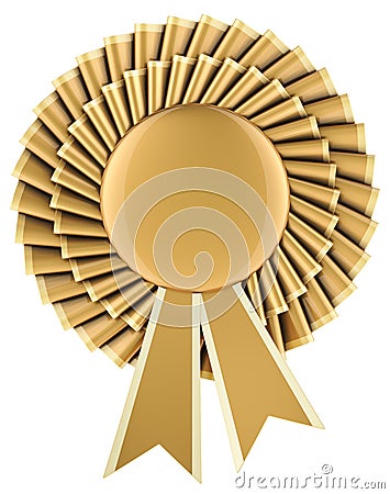 Golden winning award, rosette ribbon, award ribbon, prize, medal or badge with ribbons. 3D rendering Stock Photo