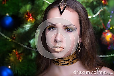 Golden woman party Stock Photo