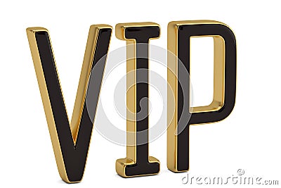 Golden word vip isolated on white background 3D illustration. Cartoon Illustration