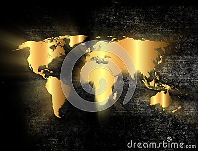 Golden world map Stock Photo