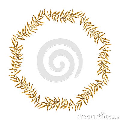 Decorative round wreath of Golden branches on white background. Stock Photo