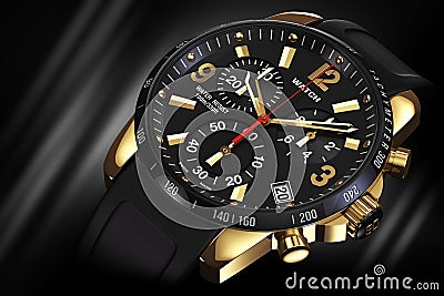 Golden wrist watch close Stock Photo