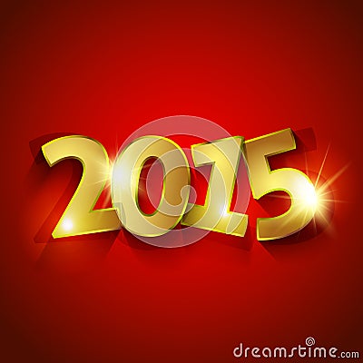 Golden 2015 Year on red background greeting card Vector Illustration
