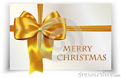 Golden/yellow bow on Merry Christmas card Vector Illustration