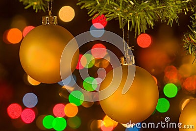 Golden yellow christmas ornaments Stock Photo