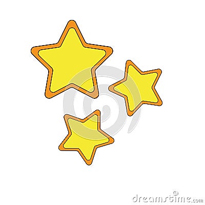 Golden, yellow five-pointed stars. Design element of postcards, banners and stickers Vector Illustration