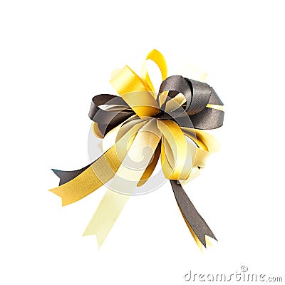 Golden or yellow ribbon bow isolated Stock Photo