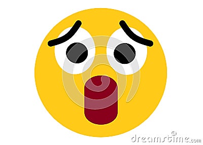 A golden yellow smiley emoticon showing a surprised expression white backdrop Cartoon Illustration