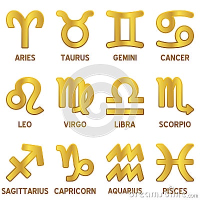 Golden Zodiac Signs Set Vector Illustration