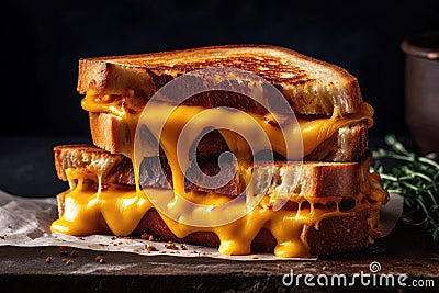 Goldenbrown Grilled Cheese Oozing With Melted Cheddar. Generative AI Stock Photo