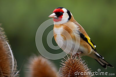 Goldfinch on teasel Stock Photo