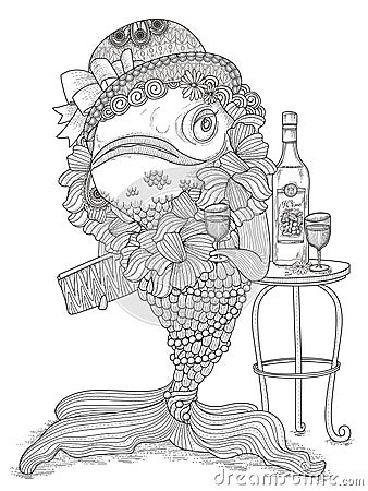 Goldfish adult coloring page Vector Illustration