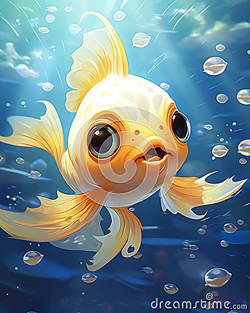 Goldfish with Big Eyes Swimming Deep in a Mobile Background with Stock Photo