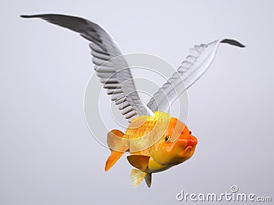 Goldfish with bird wings Cartoon Illustration