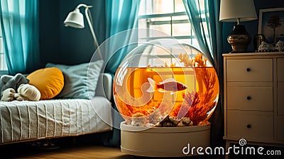 Goldfish Bowl in a Kids Room Playful Pet for Little Ones Stock Photo