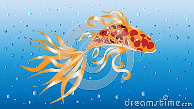 Goldfish fulfills any desire. Golden dragon fish swims in the heavenly water of prosperity Vector Illustration