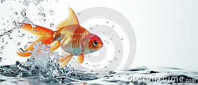 A Goldfish Gracefully Defies Gravity, Leaping From Its Watery Abode Stock Photo