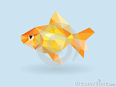 Goldfish low polygon on blue background Vector Illustration