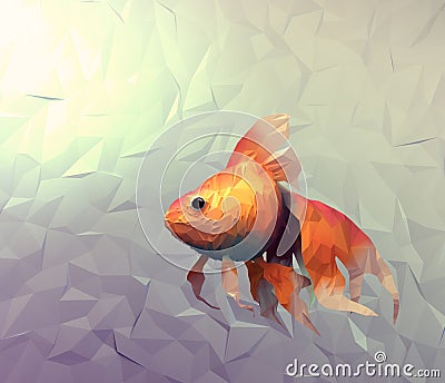 Goldfish modern wallpaper. Triangle mosaic flat surface 3d illustration Cartoon Illustration