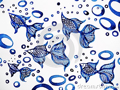 Goldfish pattern watercolor painting on paper illustration Cartoon Illustration