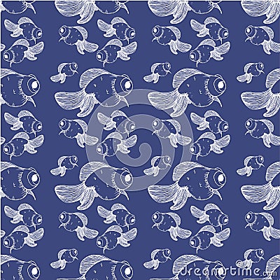 Goldfish pattern white lines on a dark blue background Vector Illustration