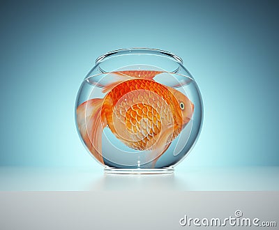 A goldfish in a small bowl. The concept of captivity Cartoon Illustration