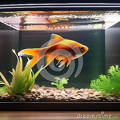 A goldfish swimming in a tank with LED lights that change color based on its mood3 Stock Photo