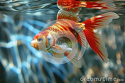 a goldfish swimming in water Stock Photo