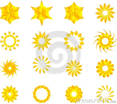 Yellow Golden Mandala Stars SnowFlakes Vector Illustration