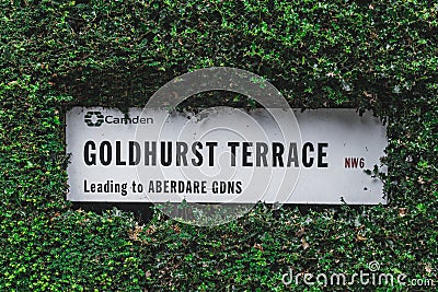 Goldhurst Terrace street name sign, Camden, London Editorial Stock Photo