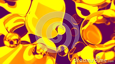 goldish transpicuous fluid balls floating on purple backdrop - abstract 3D rendering Cartoon Illustration