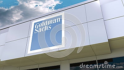 The Goldman Sachs Group, Inc. logo on the modern building facade. Editorial 3D rendering Editorial Stock Photo