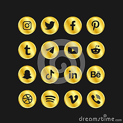 Popular Gold Social Media Icon Collections Vector Illustration