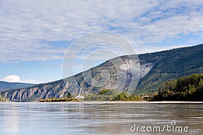 Goldrush town Dawson City from Yukon River Canada Stock Photo