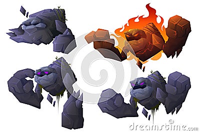 Golem cartoon character, stone mythical monster Vector Illustration