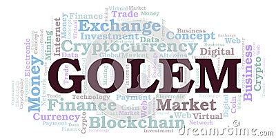 Golem cryptocurrency coin word cloud. Stock Photo