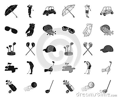 Golf and attributes black.mono icons in set collection for design.Golf Club and equipment vector symbol stock web Vector Illustration