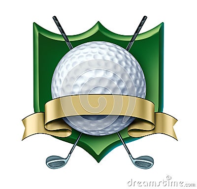 Golf Award crest with blank gold label Stock Photo