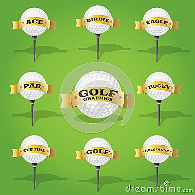 Golf ball and banner design elements Vector Illustration