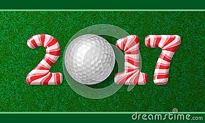 Golf ball with candy cane numbers of 2017 Vector Illustration