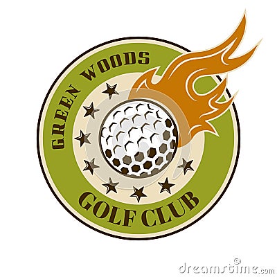 Golf ball with fire vector round colored emblem Vector Illustration