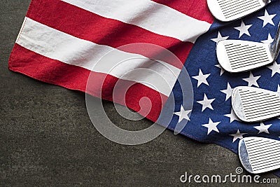 Golf ball with flag of USA on black background Stock Photo