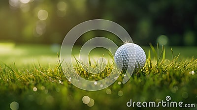 Golf ball on green grass, golf play theme Stock Photo