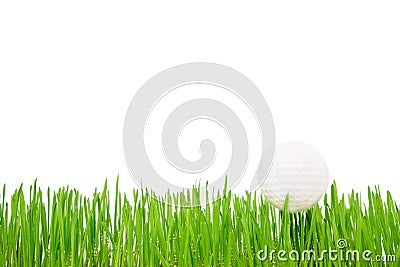 Golf ball on a green lawn on a white background Stock Photo