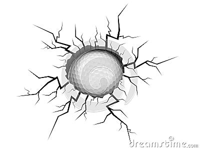 Golf ball inside cracked hole Cartoon Illustration