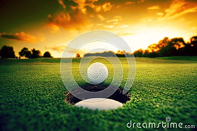 Golf Ball near hole Stock Photo