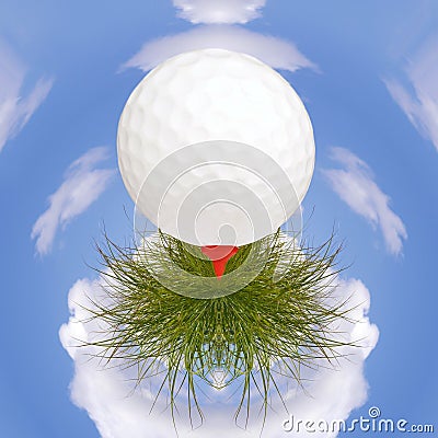 Golf ball on small planet Stock Photo