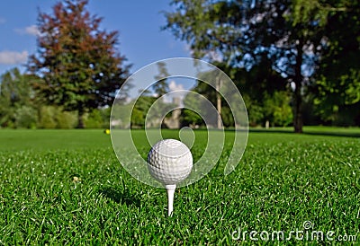 Golf ball on tee Stock Photo